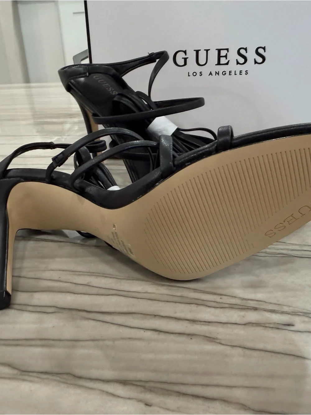 GUESS Black Multi-Strap Stiletto Heels